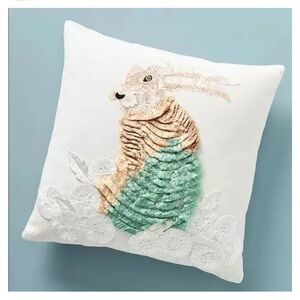 Karen Nicol Rabbit Wintertime Embroidered Embellished Pillow